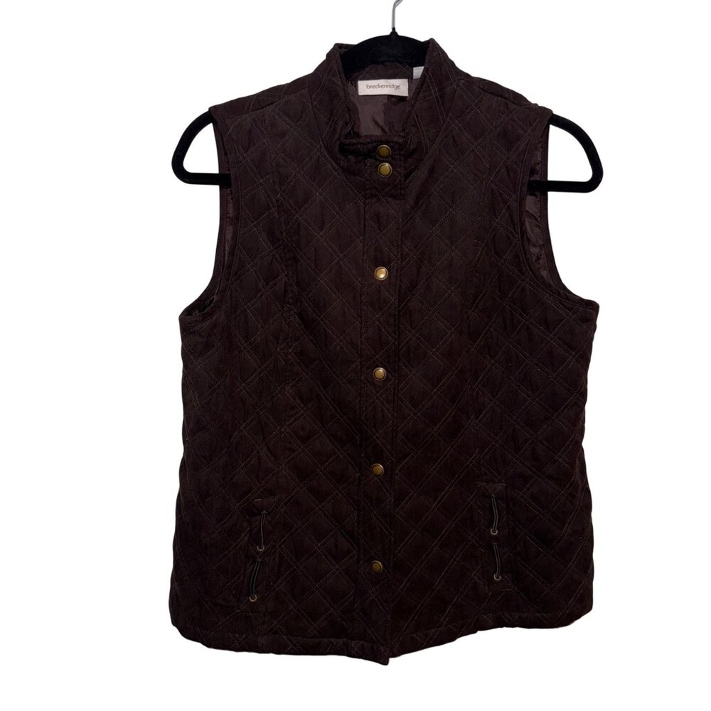 Breckenridge Womens Quilted Vest XL Brown Button-Up Sleeveless.